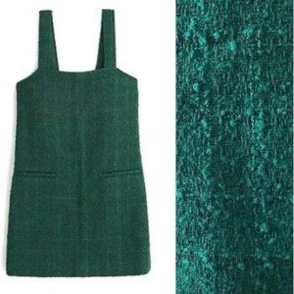 Abercrombie tweed shift mini dress pinafore jumper forest emerald pockets petite - Picture 9 of 9